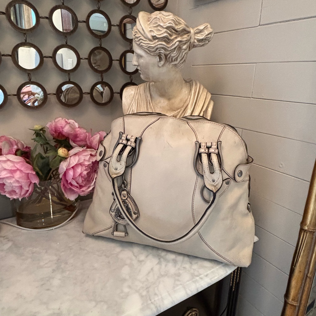 Amazing Vtg Leather Juicy Couture Vintage Cream/ Bone Designer Satchel